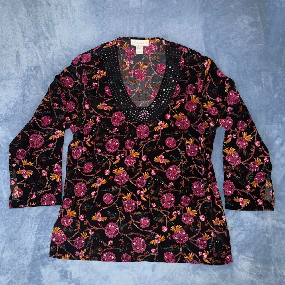 Vintage Diane von Furstenberg Silk Assets Black Floral Blouse